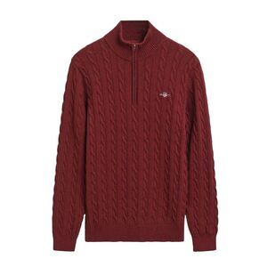 Gant Mens Cable Knit Half Zip Sweatshirt / Maroon